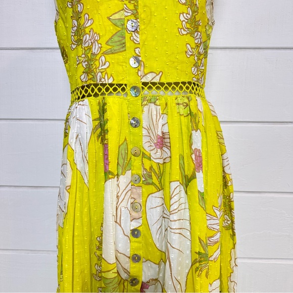 Farm Rio NWT Neon Garden Cotton Midi Dress Floral Summer Yellow Sz XS $235 - Picture 9 of 15